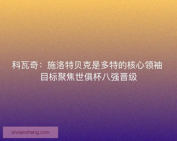 科瓦奇：施洛特贝克是多特的核心领袖 目标聚焦世俱杯八强晋级