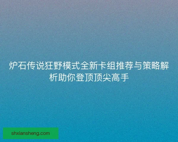 炉石传说狂野模式全新卡组推荐与策略解析助你登顶顶尖高手
